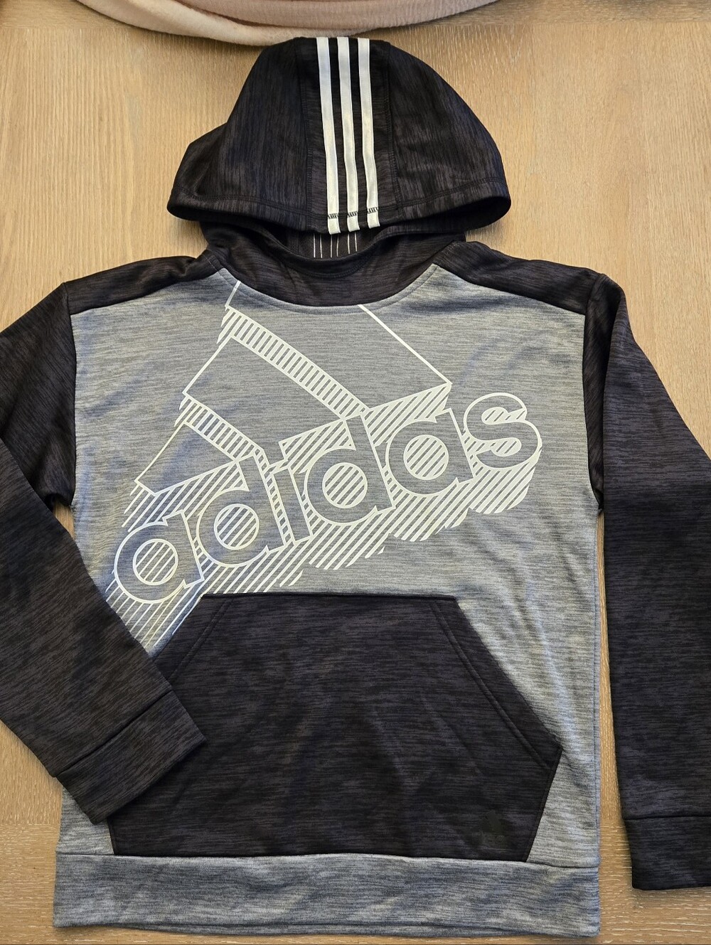 Adidas Boys Grey and Black Pullover Hoodie
